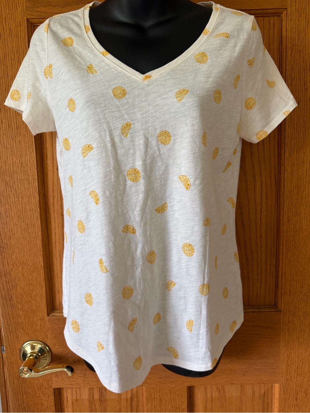 Sonoma White V-Neck Tee with Yellow Citrus Motif